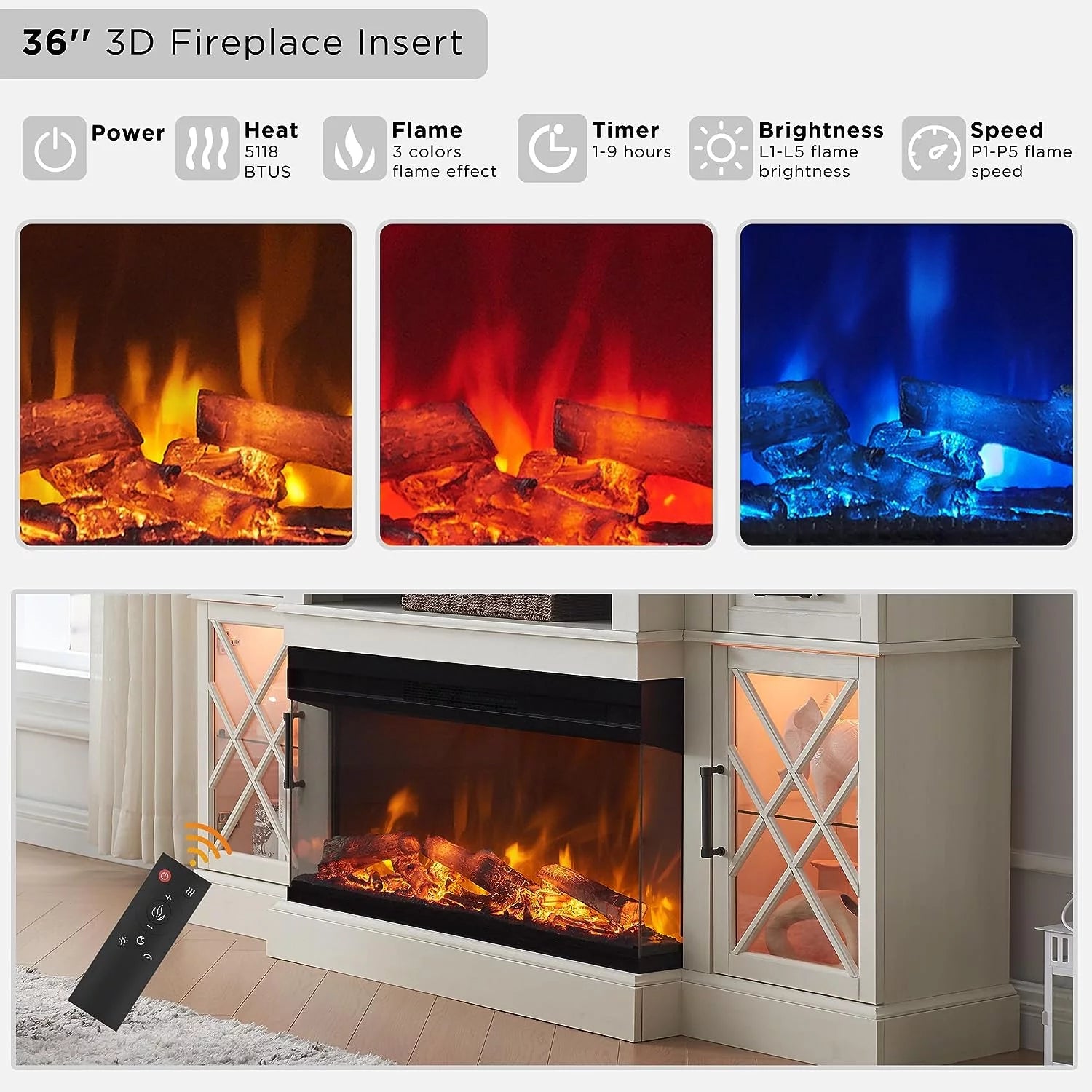 Farmhouse 3-Sided 70" Fireplace TV Stand for 80" Tvs, Entertainment Center with Electric Fireplace and Storage Drawers,Light Rustic Oak